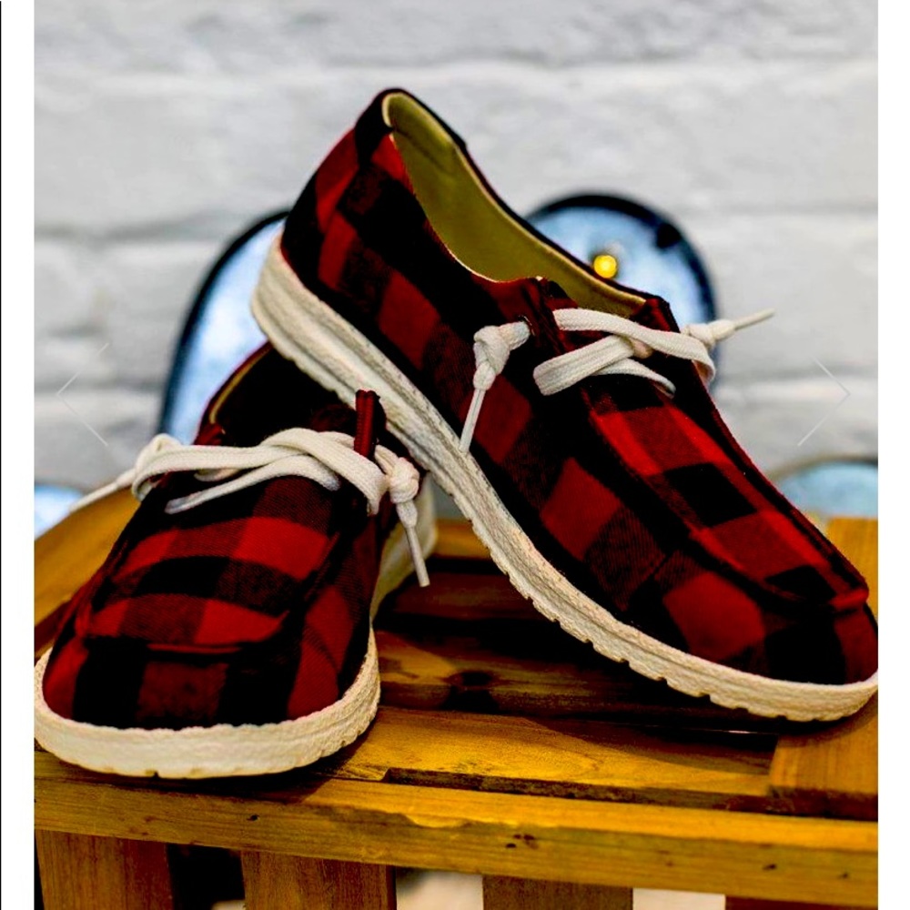 Red buffalo plaid shoes